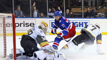 NEW YORK, NEW YORK - DECEMBER 17: Filip Chytil #72 of the New York Rangers skates against the Vegas Golden Knights at Madison Square Garden on December 17, 2021 in New York City. The Golden Knights defeated the Rangers 3-2 in the shootout. (Photo by Bruce Bennett/Getty Images)