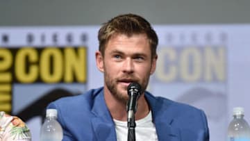 SAN DIEGO, CA - JULY 22: Actor Chris Hemsworth from Marvel Studios Thor: Ragnarok' at the San Diego Comic-Con International 2017 Marvel Studios Panel in Hall H on July 22, 2017 in San Diego, California. (Photo by Alberto E. Rodriguez/Getty Images for Disney)