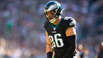 PHILADELPHIA, PA - NOVEMBER 03: Zach Ertz #86 reacts against the Chicago Bears at Lincoln Financial Field on November 3, 2019 in Philadelphia, Pennsylvania. (Photo by Mitchell Leff/Getty Images)
