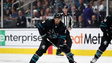 SAN JOSE, CA - OCTOBER 18: Evander Kane #9 of the San Jose Sharks in action against the Buffalo Sabres at SAP Center on October 18, 2018 in San Jose, California. (Photo by Ezra Shaw/Getty Images)