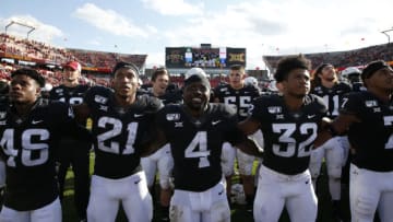 AMES, IA - OCTOBER 5: The Iowa State Cyclones celebrate their 49-24 win over the TCU Horned Frogs in the second half of play at Jack Trice Stadium on October 5, 2019 in Ames, Iowa. The Iowa State Cyclones won 49-24 over the TCU Horned Frogs. (Photo by David Purdy/Getty Images)