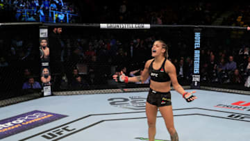 SANTIAGO, CHILE - MAY 19: Poliana Botelho of Brazil celebrates after knocking out Syuri Kondo in their women's strawweight bout during the UFC Fight Night event at Movistar Arena on May 19, 2018 in Santiago, Chile. (Photo by Buda Mendes/Zuffa LLC/Zuffa LLC via Getty Images)