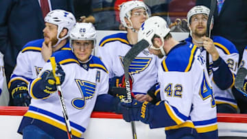 Steve Ott, Alexander Steen, Jay Bouwmeester, David Backes and Patrik Berglund of the St. Louis Blues. Mandatory Credit: Sergei Belski-USA TODAY Sports