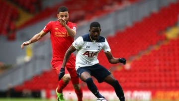 LIVERPOOL, ENGLAND - FEBRUARY 05: Shilow Tracey of Tottenham Hotspur battles with Kevin Stewart of Liverpool during the Premier League 2 match between Liverpool and Tottenham Hotspur at Anfield on February 5, 2017 in Liverpool, England. (Photo by Jan Kruger/Getty Images)