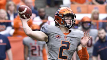 Oct 15, 2016; Syracuse, NY, USA; Syracuse Orange quarterback Eric Dungey (2) throws a pass during the first quarter in a game against the Virginia Tech Hokies at the Carrier Dome. Mandatory Credit: Mark Konezny-USA TODAY Sports