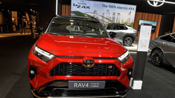 BRUSSELS, BELGIUM - JANUARY 13: The Toyota Rav4 is shown at Brussels Expo on January 13, 2023 in Brussels, Belgium. The 100th edition of the Brussels Motor Show will be the scene of several automobile unveilings, as well as hosting the Car Of The Year election. (Photo by Didier Messens/Getty Images)