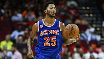 Oct 4, 2016; Houston, TX, USA; New York Knicks guard Derrick Rose (25) dribbles the ball during a game against the Houston Rockets at Toyota Center. Mandatory Credit: Troy Taormina-USA TODAY Sports