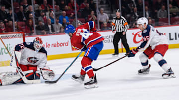 MONTREAL, QC - FEBRUARY 19: Montreal Canadiens left wing Paul Byron (41) shoots on Columbus Blue Jackets goaltender Sergei Bobrovsky (72) during the first period of the NHL game between the Columbus Blue Jackets and the Montreal Canadiens on february 19, 2019, at the Bell Centre in Montreal, QC(Photo by Vincent Ethier/Icon Sportswire via Getty Images)