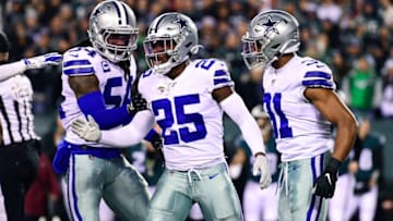 Jaylon Smith #54 of the Dallas Cowboys, and teammates Xavier Woods #25 and Byron Jones #31 (Photo by Corey Perrine/Getty Images)
