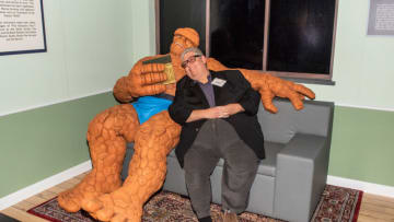SEATTLE, WA - APRIL 20: Veep executive producer and showrunner and comics collector David Mandel sits with The Thing during the opening night of the exhibit Marvel: Universe of Super Heroes at MoPop on April 20, 2018 in Seattle, Washington. (Photo by Jim Bennett/Getty Images for Museum of Pop Culture)