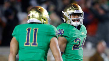SOUTH BEND, IN - NOVEMBER 10: Nick Coleman #24 of the Notre Dame Fighting Irish reacts after returning an interception 27 yards against the Florida State Seminoles in the first quarter of the game at Notre Dame Stadium on November 10, 2018 in South Bend, Indiana. (Photo by Joe Robbins/Getty Images)