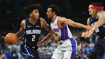 The Orlando Magic's Elfrid Payton (2) drives against the Detroit Pistons' Ish Smith (14) in the first half at Amway Center in Orlando, Fla., on Thursday, Dec. 28, 2017. The Magic won, 102-89. (Ricardo Ramirez Buxeda/Orlando Sentinel/TNS via Getty Images)