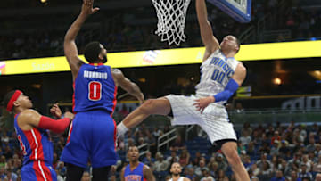 The Orlando Magic's Aaron Gordon (00) dunks against the Detroit Pistons during the first half at the Amway Center in Orlando, Fla., on Friday, March 24, 2017. The Magic won, 115-87. (Ricardo Ramirez Buxeda/Orlando Sentinel/TNS via Getty Images)
