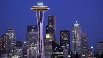 UNITED STATES - 1990/01/01: USA, Washington, Seattle Skyline At Night. (Photo by Wolfgang Kaehler/LightRocket via Getty Images)