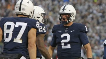 STATE COLLEGE, PA - OCTOBER 27: Tommy Stevens #2 of the Penn State Nittany Lions celebrates after rushing for a 3 yard touchdown in the first half against the Iowa Hawkeyes on October 27, 2018 at Beaver Stadium in State College, Pennsylvania. (Photo by Justin K. Aller/Getty Images)