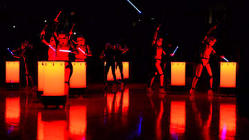 LOS ANGELES, CA - DECEMBER 11: Entertainers perform during the the pre game show, as it was Star Wars night during the game between the Toronto Raptors and the Los Angeles Clippers on December 11, 2017 at STAPLES Center in Los Angeles, California. NOTE TO USER: User expressly acknowledges and agrees that, by downloading and or using this photograph, User is consenting to the terms and conditions of the Getty Images License Agreement. (Photo by Robert Laberge/Getty Images)