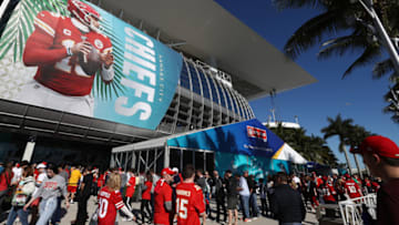 Fans make their way into the Hard Rock Stadium for Super Bowl LIV (Photo by Ronald Martinez/Getty Images)