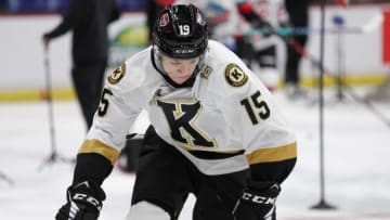 LANGLEY, BRITISH COLUMBIA - JANUARY 24: Forward Ethan Miedema #15 of the Kingston Frontenacs skates for Team White during the 2023 Kubota CHL Top Prospects Game Practice at the Langley Events Centre on January 24, 2023 in Langley, British Columbia. (Photo by Dennis Pajot/Getty Images)