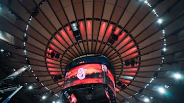NEW YORK, NY - JANUARY 28: The St. John's Red Storm logo on the scoreboard which hangs from the famous Madison Square Garden ceiling during a game on January 28, 2020 in New York City. (Photo by Porter Binks/Getty Images)