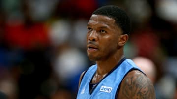 NEW ORLEANS, LOUISIANA - AUGUST 25: Joe Johnson #1 of the Triplets looks on during the BIG3 Playoffs at Smoothie King Center on August 25, 2019 in New Orleans, Louisiana. (Photo by Sean Gardner/BIG3 via Getty Images)