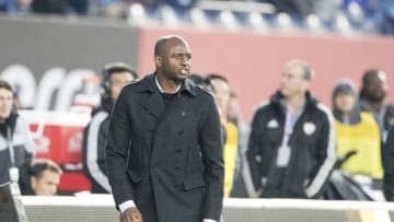 NEW YORK, NEW YORK - April 11: Patrick Vieira, head coach of New York City FC on the sideline during the New York City FC Vs Real Salt Lake regular season MLS game at Yankee Stadium on April 11, 2018 in New York City. (Photo by Tim Clayton/Corbis via Getty Images)