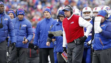 Jan 3, 2016; Orchard Park, NY, USA; Buffalo Bills head coach Rex Ryan during the first half against the New York Jets at Ralph Wilson Stadium. Mandatory Credit: Timothy T. Ludwig-USA TODAY Sports