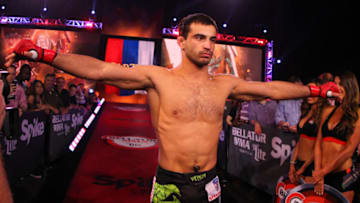 UNCASVILLE, CT - APRIL 22: Bellator welterweight champion Andrey Koreshkov walks to the cage for his bout against Benson Henderson (not shown) at Mohegan Sun Arena on April 22, 2016 in Uncasville, Connecticut. (Photo by Ed Mulholland/Getty Images)