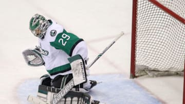 TUCSON, AZ - MAY 04: Texas Stars goaltender Mike McKenna (29) blocks a Tucson Roadrunners shot with hs stick during a hockey game between the Texas Stars and Tuscon Roadrunners on May 04, 2018, at Tucson Convention Center in Tucson, AZ. (Photo by Jacob Snow/Icon Sportswire via Getty Images)