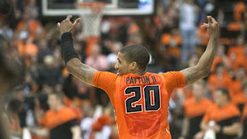 Feb 28, 2016; Corvallis, OR, USA; Oregon State Beavers guard Gary Payton II (20) celebrates a victory after a game against the Washington State Cougars at Gill Coliseum. The Beavers won 69-49. Mandatory Credit: Troy Wayrynen-USA TODAY Sports