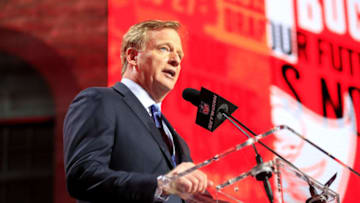 NASHVILLE, TENNESSEE - APRIL 25: NFL Commissioner Roger Goodell speaks during the first round of the 2019 NFL Draft on April 25, 2019 in Nashville, Tennessee. (Photo by Andy Lyons/Getty Images)