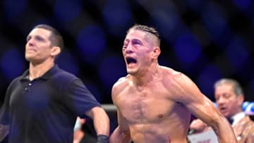 Price (R) of the United States reacts after losing to Vicente Luque (not pictured) of the United States after their Welterweight fight during UFC 249 at VyStar Veterans Memorial Arena on May 09, 2020 in Jacksonville, Florida. (Photo by Douglas P. DeFelice/Getty Images)