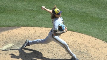 Jul 3, 2022; Pittsburgh, Pennsylvania, USA; Milwaukee Brewers relief pitcher Josh Hader (71) pitches against the Pittsburgh Pirates during the ninth inning at PNC Park. The Brewers shutout the Pirates 2-0. Mandatory Credit: Charles LeClaire-USA TODAY Sports