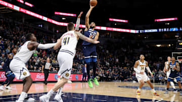 MINNEAPOLIS, MN - NOVEMBER 21: Karl-Anthony Towns #32 of the Minnesota Timberwolves shoots the ball against the Denver Nuggets. Copyright 2018 NBAE (Photo by Jordan Johnson/NBAE via Getty Images)