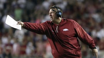 Sep 10, 2016; Fort Worth, TX, USA; Arkansas Razorbacks head coach Bret Bielema during the game against the TCU Horned Frogs at Amon G. Carter Stadium. Mandatory Credit: Kevin Jairaj-USA TODAY Sports