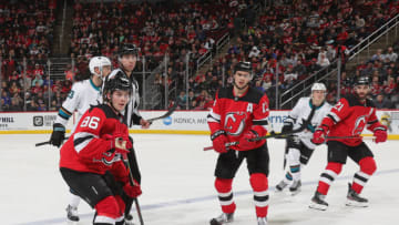 Jack Hughes #86 and Nico Hischier #13 of the New Jersey Devils (Photo by Bruce Bennett/Getty Images)