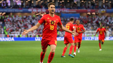 KALININGRAD, RUSSIA - JUNE 28: Adnan Januzaj of Belgium celebrates scoring his team's opening goal during the 2018 FIFA World Cup Russia group G match between England and Belgium at Kaliningrad Stadium on June 28, 2018 in Kaliningrad, Russia. (Photo by Dan Mullan/Getty Images)
