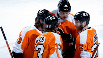 Claude Giroux, Kevin Hayes, James van Riemsdyk and Ivan Provorov, Philadelphia Flyers (Photo by Tim Nwachukwu/Getty Images)