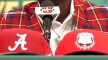 Feb 3, 2016; Montgomery, AL, USA; Carver high school linebacker Lyndell Wilson chooses to play for the University of Alabama at Carver High School. Mandatory Credit: Butch Dill-USA TODAY Sports