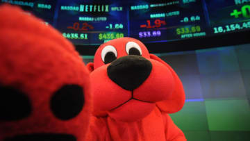 NEW YORK, NY - FEBRUARY 14: Clifford the Big Red Dog attends The NASDAQ Closing Bell at NASDAQ MarketSite on February 14, 2014 in New York City. (Photo by Brad Barket/Getty Images)