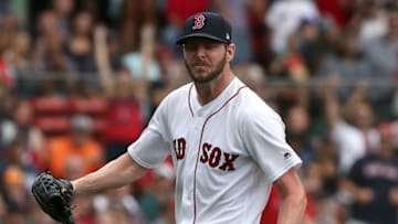 BOSTON, MA - JUNE 24: Chris Sale #41 of the Boston Red Sox reacts after the last out of the seventh inning at Fenway Park on June 24, 2018 in Boston, Massachusetts. (Photo by Jim Rogash/Getty Images)