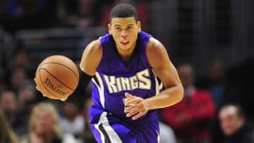 February 21, 2015; Los Angeles, CA, USA; Sacramento Kings guard Ray McCallum (3) moves the ball up court against the Los Angeles Clippers during the first half at Staples Center. Mandatory Credit: Gary A. Vasquez-USA TODAY Sports