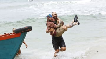 PREAH SIHANOUK CITY - APRIL 15: 'It's Merge Time' -- Kyle Jason and Scot Pollard during the seventh episode of SURVIVOR KAOH: RONG -- Brains vs. Brawn vs. Beauty. The show airs, Wednesday, March 30 (8:00-9:00 PM, ET/PT) on the CBS Television Network. (Photo by Robert Voets/CBS via Getty Images)