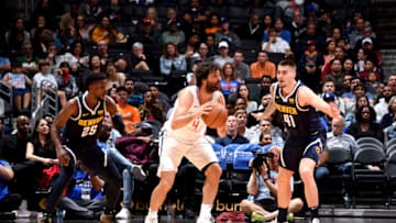 LOS ANGELES, CA - OCTOBER 9: Milos Teodosic #4 of the LA Clippers handles the ball against the Denver Nuggets during a pre-season game on October 9, 2018 at Staples Center in Los Angeles, California. NOTE TO USER: User expressly acknowledges and agrees that, by downloading and/or using this photograph, User is consenting to the terms and conditions of the Getty Images License Agreement. Mandatory Copyright Notice: Copyright 2018 NBAE (Photo by Adam Pantozzi/NBAE via Getty Images)