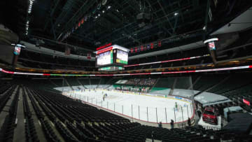 Jan 31, 2021; Saint Paul, Minnesota, USA; A general view of Xcel Energy Center during the third period of a game between the Minnesota Wild and Colorado Avalanche. Mandatory Credit: Brace Hemmelgarn-USA TODAY Sports