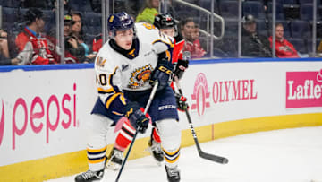 QUEBEC CITY, QC - OCTOBER 26: Olivier Nadeau #20 of the Shawinigan Cataractes skates during his QMJHL hockey game at the Videotron Center on October 26, 2019 in Quebec City, Quebec, Canada. (Photo by Mathieu Belanger/Getty Images)