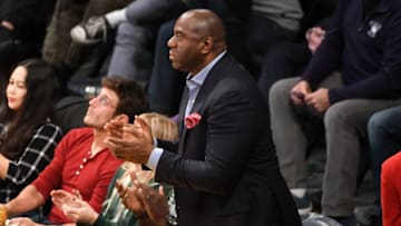 LOS ANGELES, CA - JANUARY 09: Magic Johnson attends a basketball game between the Los Angeles Lakers and the Sacramento Kings at Staples Center on January 9, 2018 in Los Angeles, California. (Photo by Allen Berezovsky/Getty Images)