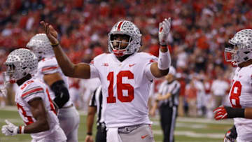 INDIANAPOLIS, IN - DECEMBER 02: Quarterback J.T. Barrett #16 of the Ohio State Buckeyes celebrates scoring a 1-yard touchdown agianst the Wisconsin Badgers during the second quarter of the Big Ten Championship game at Lucas Oil Stadium on December 2, 2017 in Indianapolis, Indiana. (Photo by Joe Robbins/Getty Images)