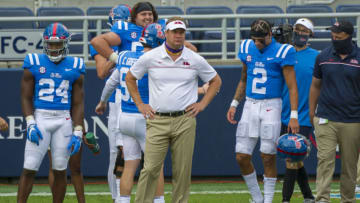 Sep 26, 2020; Oxford, Mississippi, USA; Mississippi Rebels head coach Lane Kiffin before the game against the Florida Gators at Vaught-Hemingway Stadium. Mandatory Credit: Justin Ford-USA TODAY Sports