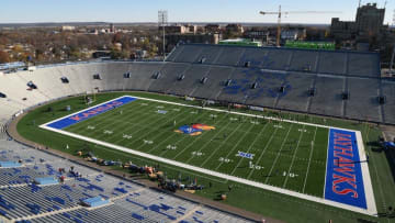 Nov 21, 2015; Lawrence, KS, USA; An overall view of Memorial Stadium before the game between the West Virginia Mountaineers and Kansas Jayhawks. Mandatory Credit: John Rieger-USA TODAY Sports
