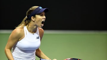 ASHEVILLE, NORTH CAROLINA - FEBRUARY 10: Danielle Collins of USA reacts after her win over Daria Gavrilova of Australia during the first round of the 2019 Fed Cup at U.S. Cellular Center on February 09, 2019 in Asheville, North Carolina. Collins won 6-1, 3-6, 6-2. (Photo by Grant Halverson/Getty Images)